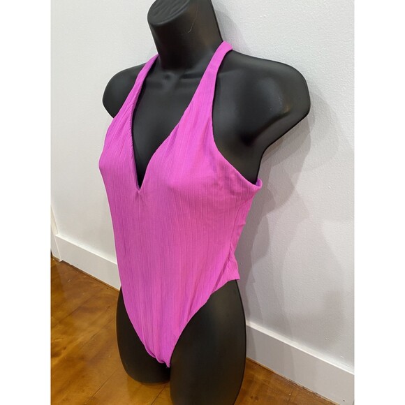 READ! Luli Fama Size M/L Pink Gold Embellishment VNeck Halter One Piece Swimsuit - Picture 2 of 6